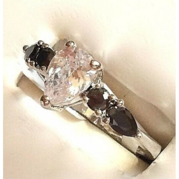 Silver Pear Cut Engagement Ring Black Onyx CZ Simulated Plated Size 8 9 10 - Picture 8 of 9